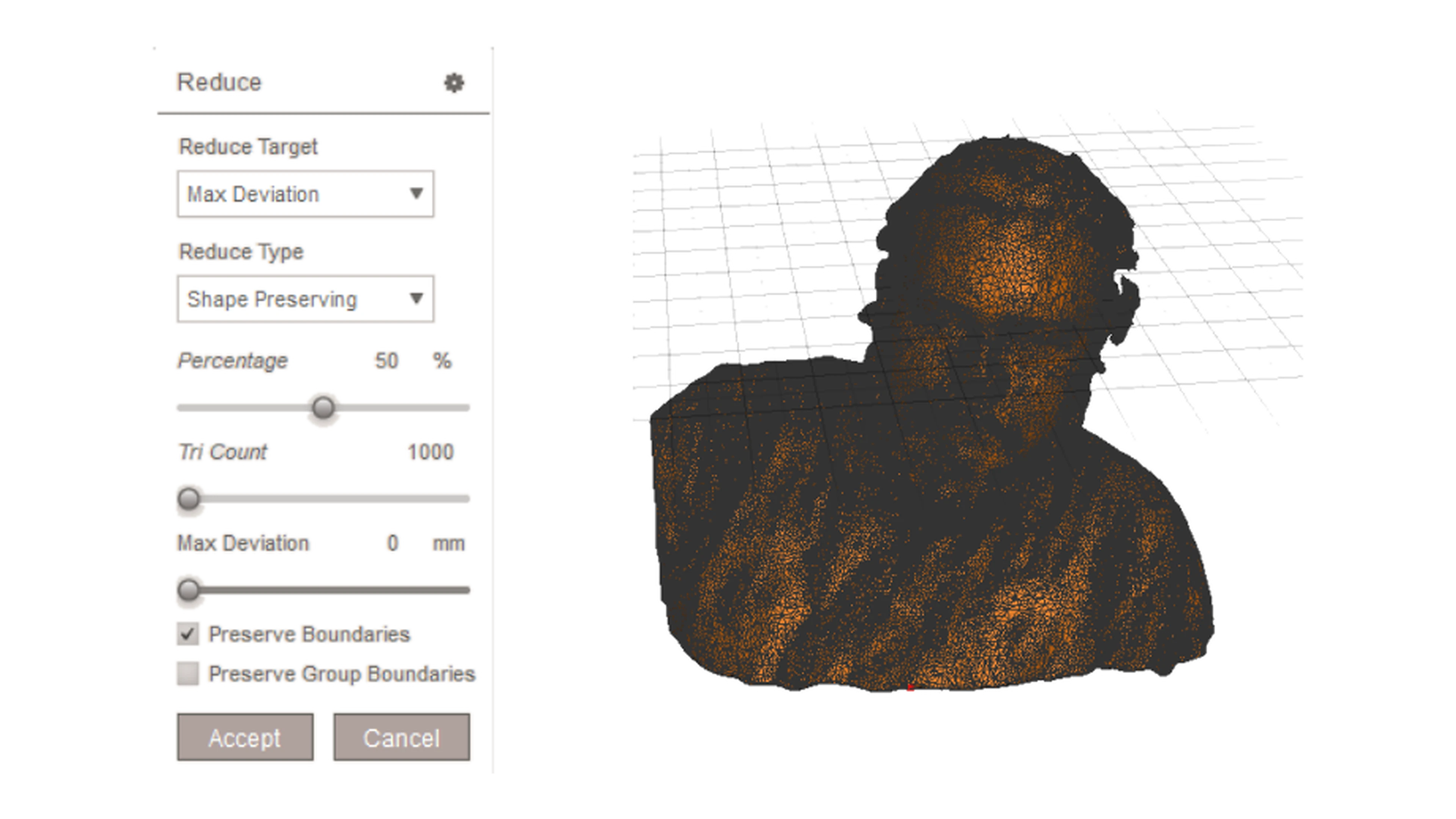 Bust mesh reduction view